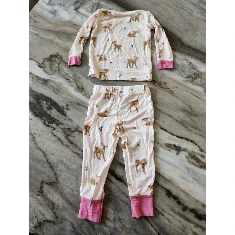 Angel Dear Baby Girl 6-12M Bamboo Viscose Pajama Set Pink Woodland Deer Fawn PJs